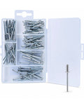 Lotus 100 Piece Assorted Rivet Set Pro Grade Built Tough Aluminum Blind Rivets With Steel Shank Pop Rivets Kit In Handy Storage Case For Hand And Air Riveters Lot S5100, assorted sizes in storage case