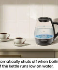 Electric Kettle With Tea Infuser 1L Compact 1500W Fast Boil Auto Shut Off No Fuss Boil Dry Protection on kitchen counter