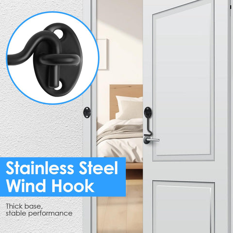 Close-up of Heavy Duty 4 Inch Stainless Steel Gate Latch With Hook And Eye Barn Door Lock Hardware on white door