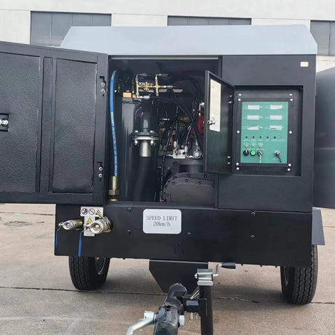 Heavy Duty High Output Electric Mobile Screw Air Compressor Delivering 10 To 24 Cfm For Tough Construction Mining And Quarry Drilling Jobs Custom Industrial Design With Fast Air Supply And Reliable Performance