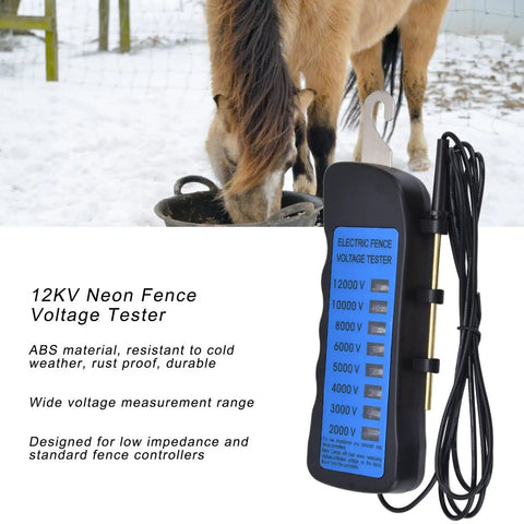 Pro Grade High Voltage Fence Tester For Farms, 12 KV Max, Portable Fault Finder With 8 Neon Indicator Lights, Electric Fence Testing Tool For Energizers, Grounds And Fence Components, Quick Readouts For Safe Accurate Fence Status on ABS housing