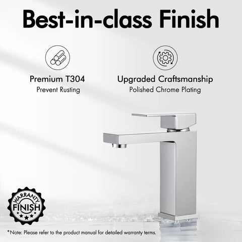 Chrome Single Hole Bathroom Sink Faucet With One Handle, Solid Brass Construction, Lead Free And cUPC NSF Certified on white background