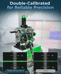 360 Degree Laser Level Self Leveling Kit With Four 360 Degree Green Lasers 16 Bright Lines For Precise Tile And Room Layouts From Floor To Ceiling Square Off Walls And Ceilings Like A Pro. Double-calibrated green laser level on test rig with precision scale