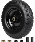 Solid Flat Free Tire And Wheel For Garden Cart 4.80/4.00-8 Inch, 16 Inch Diameter, with accessories shown