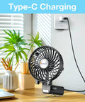 Portable Handheld Fan With USB Rechargeable Battery On The Go 180 Degree Foldable Quiet Mini Personal Cooling charging on desk