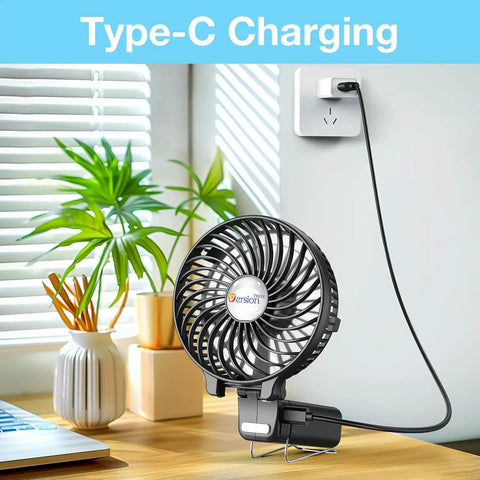 Portable Handheld Fan With USB Rechargeable Battery On The Go 180 Degree Foldable Quiet Mini Personal Cooling charging on desk