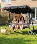 Three Seat Outdoor Porch Swing With Adjustable Canopy, Breathable Cushioned Seat And Back, Comfy Armrests, Heavy Duty Frame