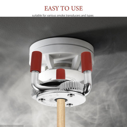 Universal Stainless Steel Smoke Sensor Removal Tool Fire Alarm Transducer Extractor Kit with red grips on smoke detector.