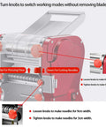 LEONEBEBE Electric Pasta Maker For Home Use Commercial Dough Sheeter Auto Noodle Press features knob controls for dough thickness.