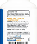 Back label of Lithium Orotate 10Mg Capsules, 120 Capsules, Vegan, GMO Free, Gluten Free Wellness Supplement bottle.
