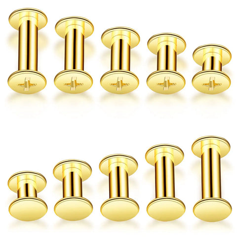 Gold finish 80 Sets Chicago Screw Leather Kit for DIY Crafts, assorted binding screws in multiple sizes with cross head studs.