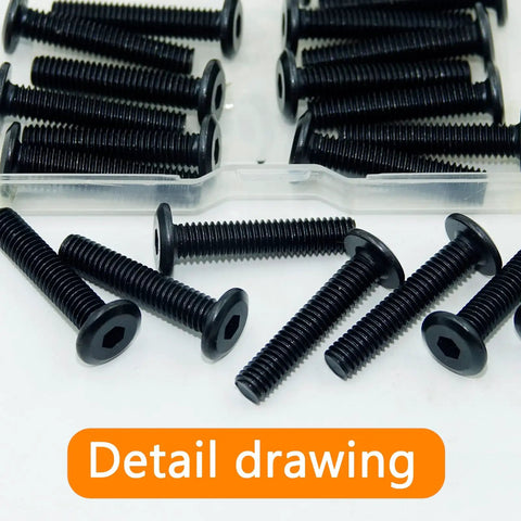 M6 X 30mm 30 Piece Pack Of Flat Head Hex Socket Cap Screws Made From 304 Stainless Steel With Black Oxide Finish, displayed in detail.