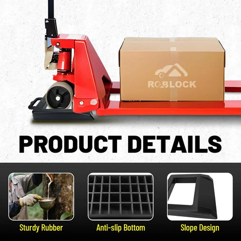 Heavy Duty Rubber Pallet Jack Chocks 2 Pack Solid Anti Roll Wheel Stops That Keep Your Rig Locked Down Tight While Running Loads Around The Warehouse Without Any Funny Business