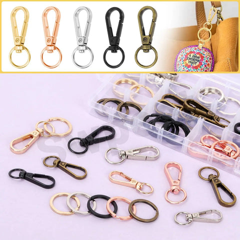 50Pcs 5 Colors Push Gate Snap Hooks With Key Rings Kit For Lanyards Handbags DIY Crafts 50Mm Push Gate Clasps 25Mm Key Rings
