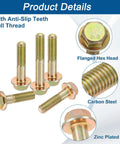 Top Shelf M8-1.25 Hex Flange Bolts Set Including Five Piece Zinc Plated Carbon Steel Fasteners With Partial Thread Design And Badass Grip Strength For Heavy Duty Garage Builds, showing full thread and flanged hex heads.