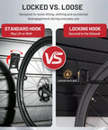 Comparison of standard hook vs Locking Slatwall Bike Hooks Set Heavy Duty Wall Mount Bicycle Hanger With PVC Coating Rubberized Protection Quick Hang Vertical Storage For Garage Or Apartment 4 Pack