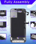 Iphone 12 Pro Max 6.7 Inch LCD Screen Replacement Kit With 3D Touch Digitizer Full Assembly Ear Speaker Proximity Sensor And Waterproof Adhesive Repair Tools A2342 A2410 A2411 A2412 showing front view with components labeled