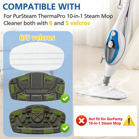 Six Pack Replacement Steam Mop Pads For ThermaPro 10 In 1 Steam Mop Velcro Design Fits Both Old And New Models Easy On Easy Off Cleaning Pads For Quick Spotless Floors