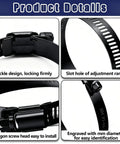 42 Piece Black Stainless Steel Hose Clamps Kit For DIY Auto Repairs With Metal Adjustable Worm Gear Clamps shown in detail with hexagon screw and slot hole for adjustment size 6 to 29 mm.