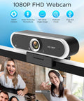 Solid 1080P Web Cam With Built In Mic And Privacy Cover For Usb Pc Or Laptop, featuring a 1080P camera and wide angle lens.
