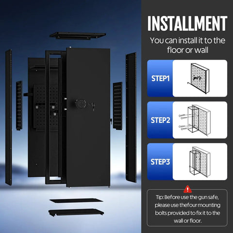 Installment steps for Beefy Biometric Gun Safe for 12 Rifles and 4 Pistols With Digital Keypad Large Fingerprint Safe.