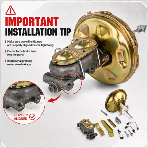 11 Inch Power Brake Booster And Master Cylinder Kit For GM A Body F Platform X Body installation tips with brake line fittings.