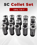 15Pcs 5C Collet Set From One Eighth Inch To One Inch For CNC Milling And Engraving Machines displayed on a white background