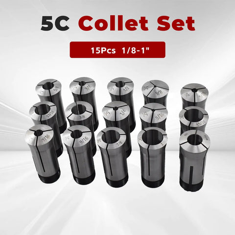15Pcs 5C Collet Set From One Eighth Inch To One Inch For CNC Milling And Engraving Machines displayed on a white background