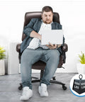 Man sitting on office chair beside weight capacity icon for Class 4 Gas Lift Office Chair Cylinder Replacement 5.9 Inch Adjustable Length Pneumatic Piston