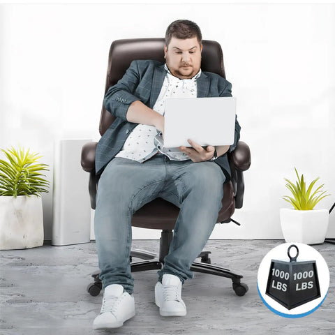 Man sitting on office chair beside weight capacity icon for Class 4 Gas Lift Office Chair Cylinder Replacement 5.9 Inch Adjustable Length Pneumatic Piston