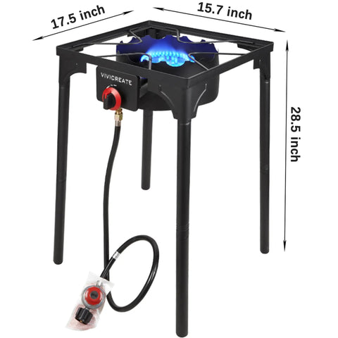 30000 BTU Propane Outdoor Stove With Adjustable Height Single Burner Heavy Duty Cooker For Patio Camping Garden And BBQ Portable