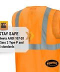 Stay Sharp And Legit On The Job With This Kickass Class 2 High Visibility Mesh Safety Vest Featuring Bold Reflective Tape For Traffic Control And Crew Jobs In Bright Orange, showing mesh fabric and reflective stripes.