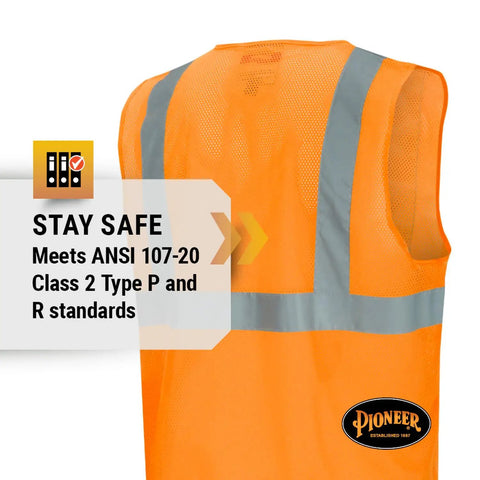 Stay Sharp And Legit On The Job With This Kickass Class 2 High Visibility Mesh Safety Vest Featuring Bold Reflective Tape For Traffic Control And Crew Jobs In Bright Orange, showing mesh fabric and reflective stripes.