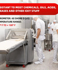Four Inch Stainless Steel Casters With Solid Polyurethane Wheels Heavy Duty Rust Proof Industrial Locking Brakes Built Like A Tank For Unstoppable Performance While Crushing Heavy Loads Safely Every Day on commercial equipment in a kitchen.