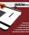 Deluxe fence kit on Heavy Duty Router Table builds killer stability with precision router plate and dust port.