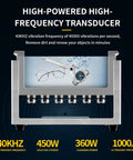 Pro Grade Ultrasonic Cleaner 15L With Knob And Timer, showcasing cleaning of glasses and watch with 40kHz and 360W power