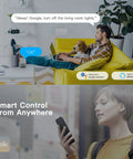 Man using Alexa to control lights with Second Generation WiFi Smart Light Switch, White 4 Gang, 2.4GHz WiFi, with dog on sofa