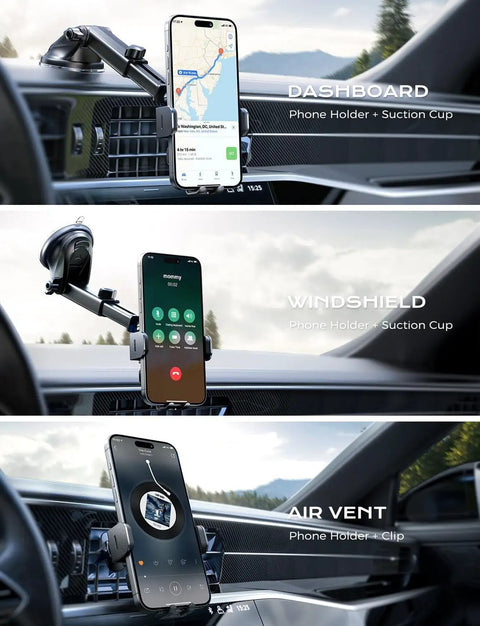 Fast Slick Wireless Car Charger With Auto Clamp And 15W Max Fast Charging Car Mount in dashboard, windshield, air vent mounts
