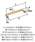 Diagram showing dimensions of Coble Transitional Champagne Bronze Cabinet Pull 5-5/8 Inch Overall Length With 5-1/16 Inch Center-To-Center Mounting For Cabinets Drawers And Furniture BP37663CZ