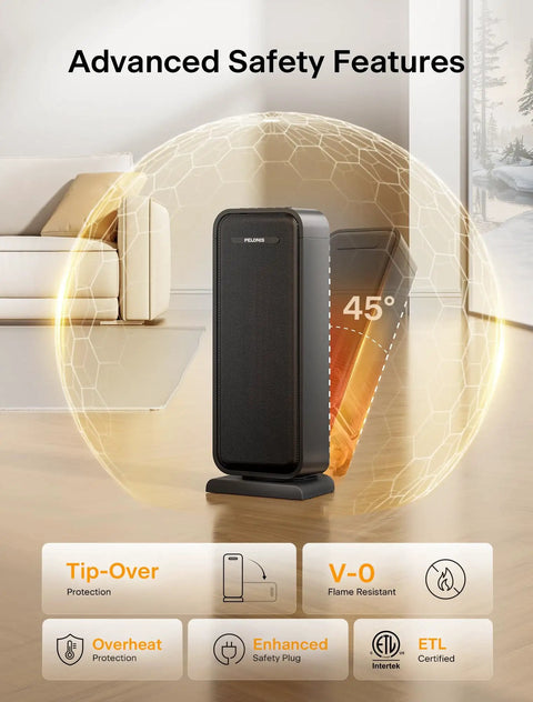 1500W Portable Ceramic Space Heater With Thermostat Oscillation And Remote For Bedroom Living Room