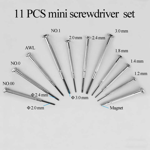 Compact 11 Piece Precision Screwdriver Set for Watch, Eyeglasses, Electronics Repair with small Phillips and flat head sizes
