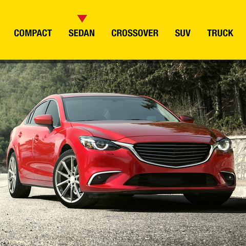 Red sedan on a road with trees, suitable for Emergency Tire Repair And Inflator Aerosol 16 Oz For Standard Tires Eco Friendly