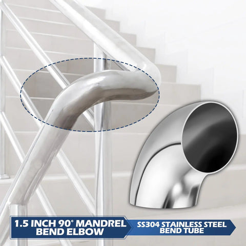 90 Degree Mandrel Bend Elbow Stainless Steel SS304 Pipe Elbow 16 Gauge 0.065 Inch for stair handrail installation