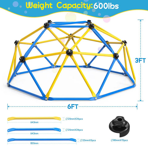 6 Ft Geometric Dome Climber For Kids Indoor Outdoor Play Set With Durable Climbing Grips Supports Up To 600 Lbs backyard gym