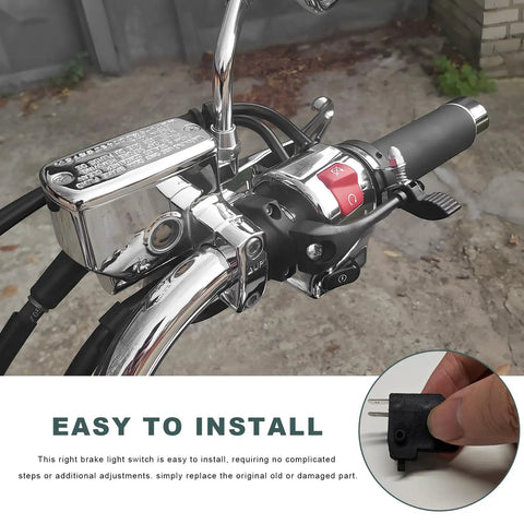 Right Hand Brake Light Switch For Bike Front Hydraulic Master Cylinder Replacement Stop Signal Switch Universal Disc Brake Switch For Bikes And Off Road Rigs installed on handlebar.