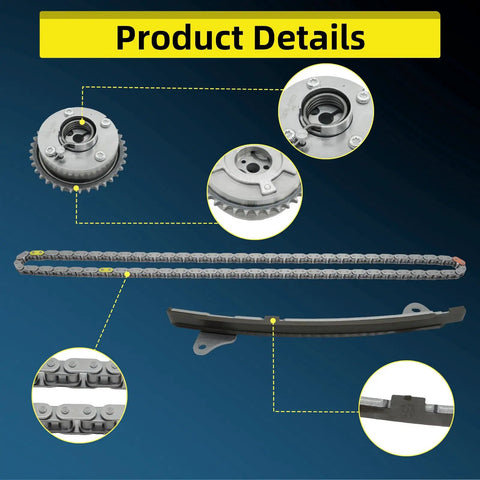 Close-up view of Toyota Timing Chain Kit 2.5L 2.7L For Camry 2010 To 2014 RAV4 2009 To 2011 Highlander with sprockets.