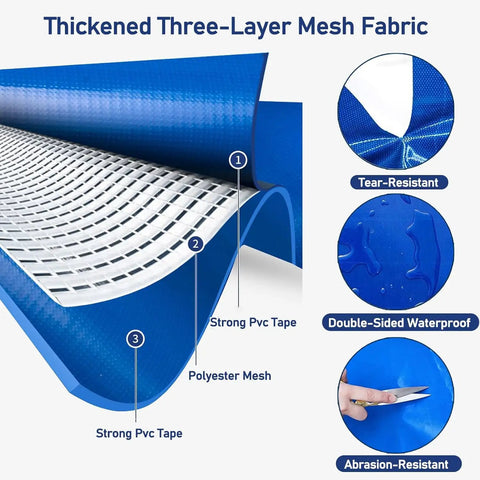 Close-up of thickened three-layer mesh fabric with PVC and polyester for waterproof canvas fish pond tank for outdoor storage.