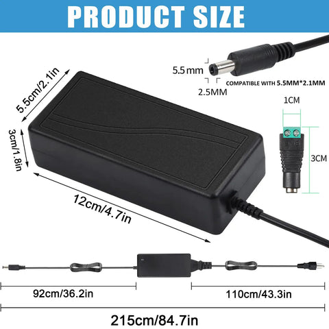 Product dimensions of 24V DC Power Supply 6A Beefy Adapter For LED Strips And Printers, 100-240V AC to 24V DC Converter, 144W