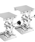 ZOENHOU 2-pack stainless steel lab jack lifting platform with scissor lift and black hand wheel, adjustable 50–150 mm