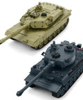 Dual RC Battle Tank Set With Infrared Shooting, Realistic Lights And Sounds, 1 28 Scale Abrams M1A2 And World War II German Tiger Tanks
